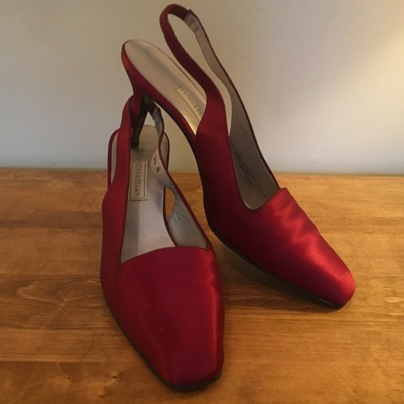 Cole Haan Shoes - Vintage Cole Haan Red Satin Slingback Heels